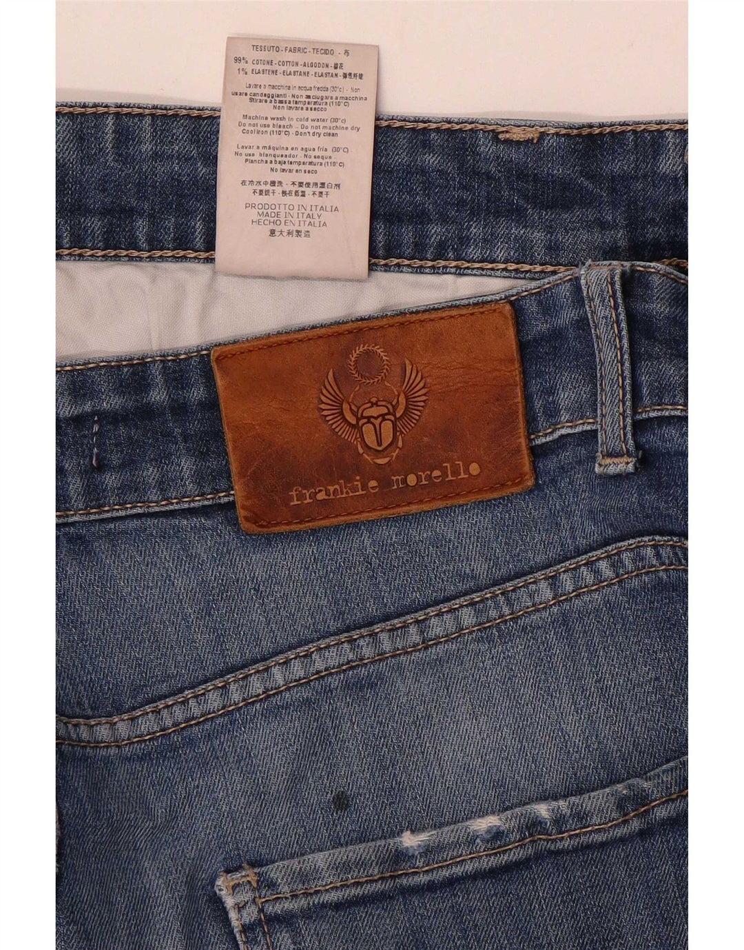 Frankie Morello Calça jeans masculina desgastada W34 L29 algodão azul