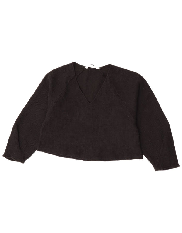Blusa feminina Zara manga 3/4 top Reino Unido 12 lã preta média