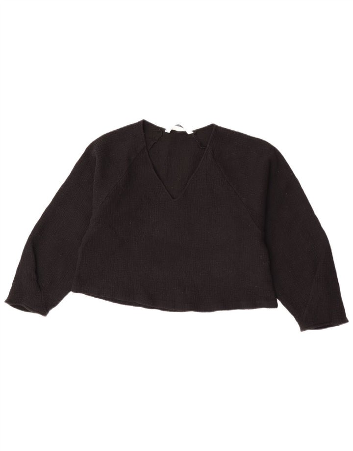 Blusa feminina Zara manga 3/4 top Reino Unido 12 lã preta média