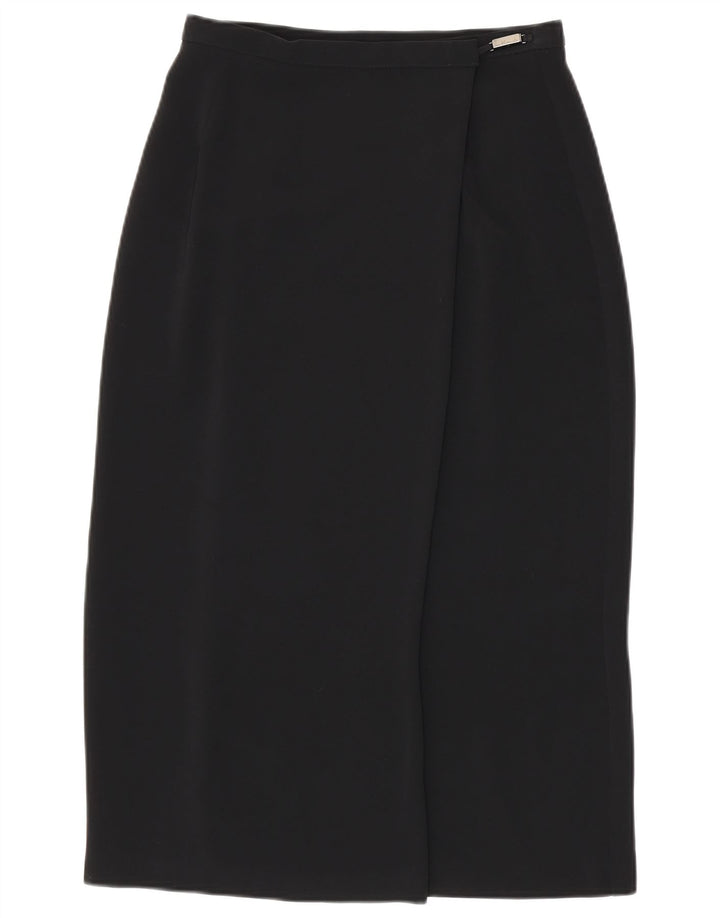 Saia envolvente feminina Marks & Spencer Reino Unido 12 médio W28 poliéster preto