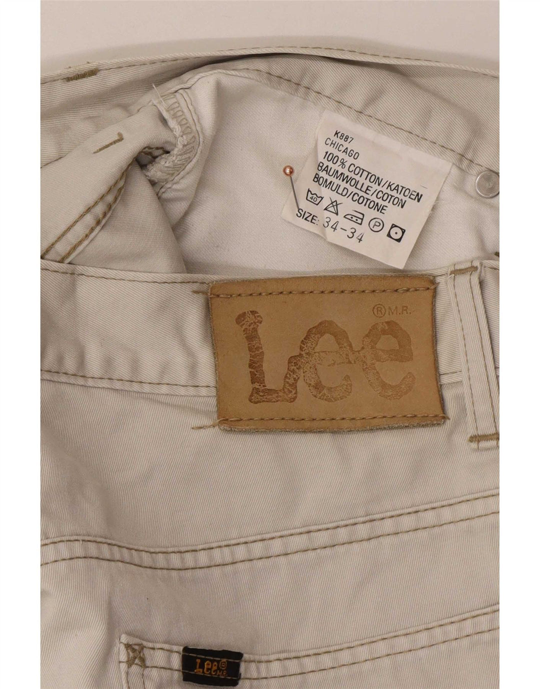 Lee Mens Chicago Straight Jeans W34 L30 Algodão Branco