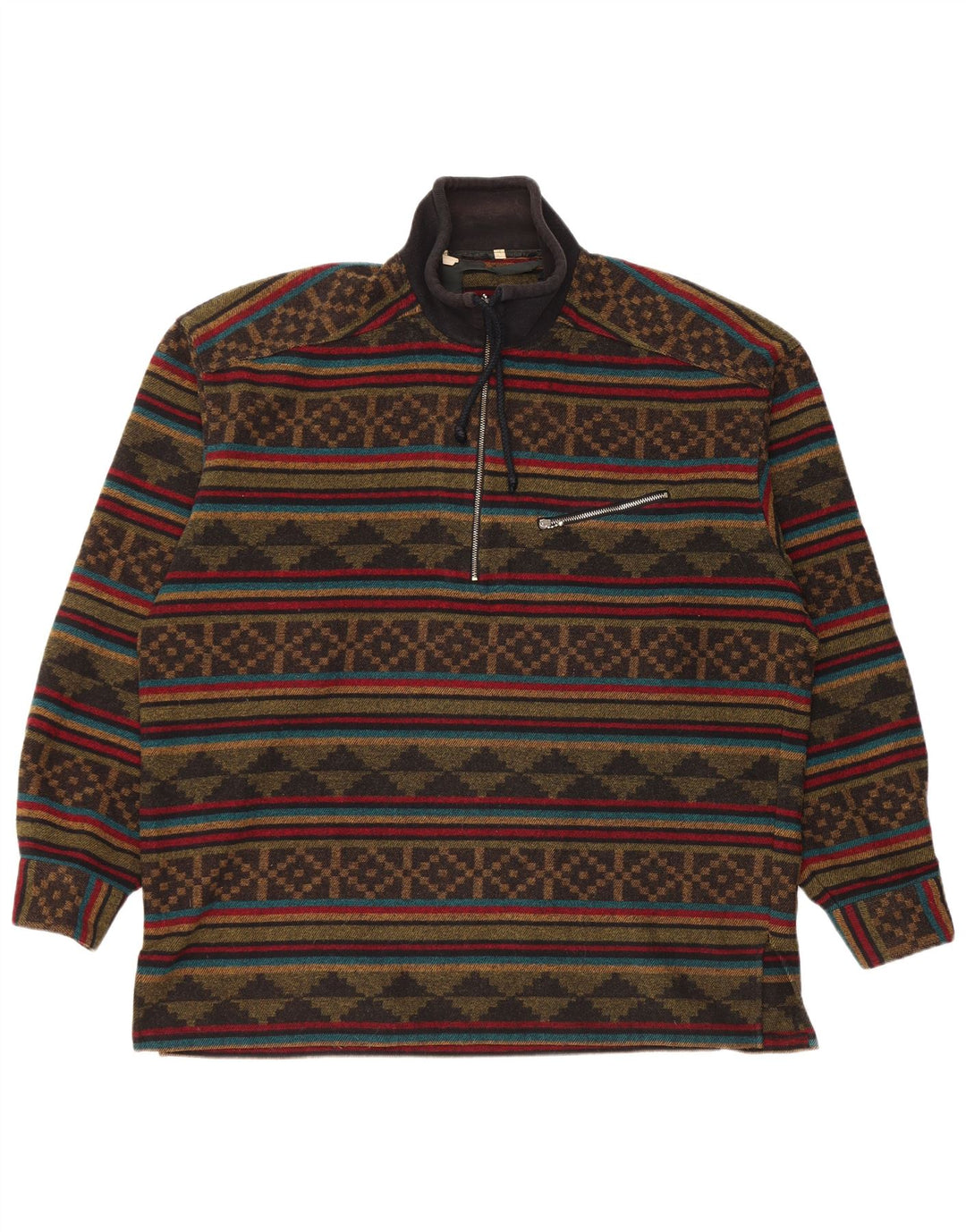 Suéter masculino vintage com zíper e gola XL multicolorido Fair Isle