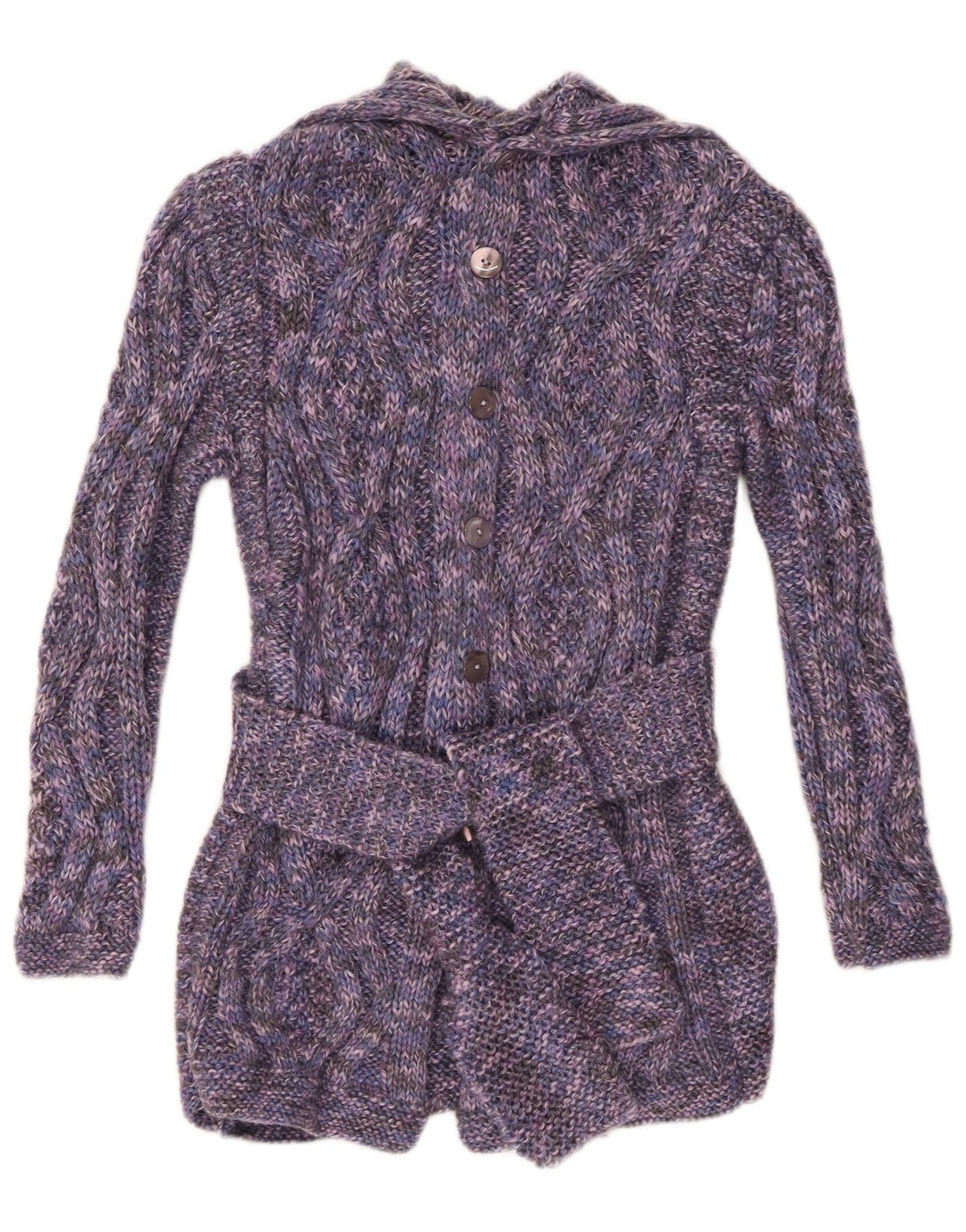 Suéter cardigã feminino VINTAGE UK 8 pequeno roxo manchado