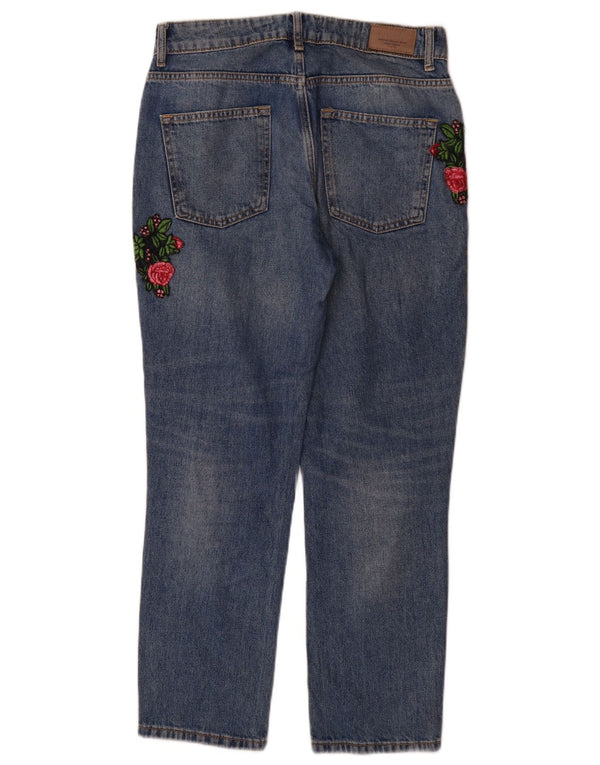 Calça jeans reta feminina Zara EU 36 XS W26 L29 azul floral algodão