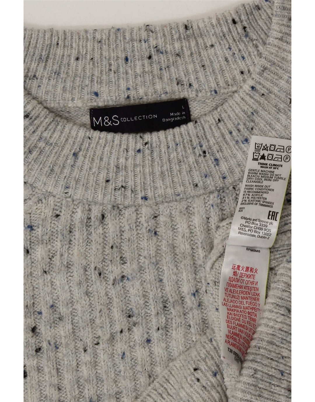 Suéter feminino Marks & Spencer com gola redonda Reino Unido 16 grande cinza manchado