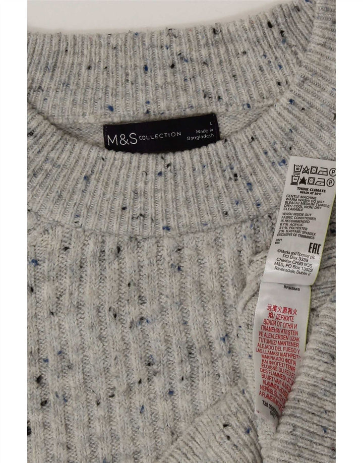 Suéter feminino Marks & Spencer com gola redonda Reino Unido 16 grande cinza manchado