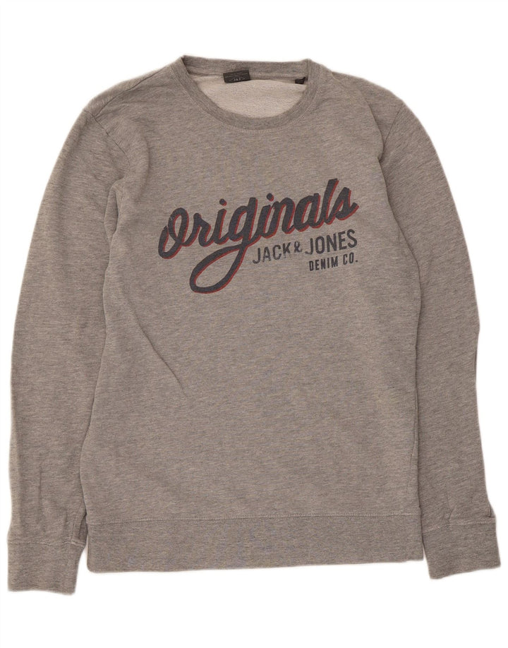 Jack & Jones moletom gráfico masculino jumper pequeno algodão cinza