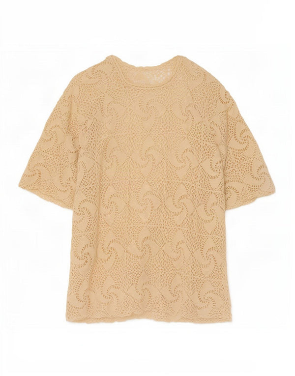 Blusa feminina vintage de crochê top UK 16 grande bege