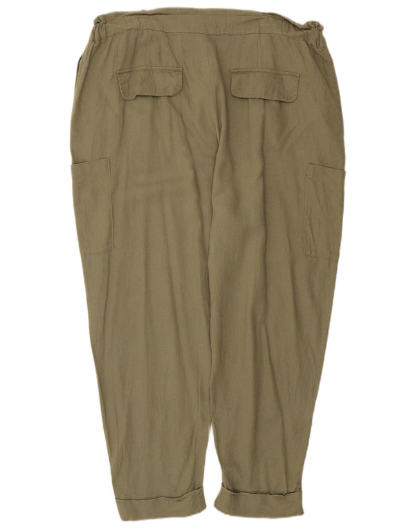 Zara Calça Cargo Feminina Pegged EU 44 XL W34 L26 Linho Cáqui