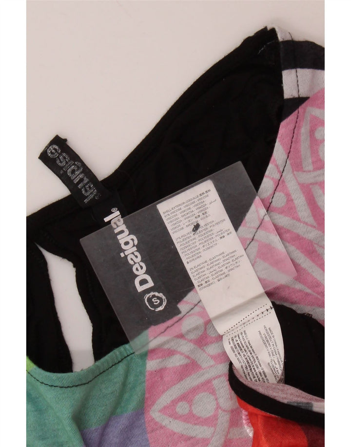 Desigual Camiseta Feminina Oversized Gráfica Top UK 10 Pequena Viscose Preta