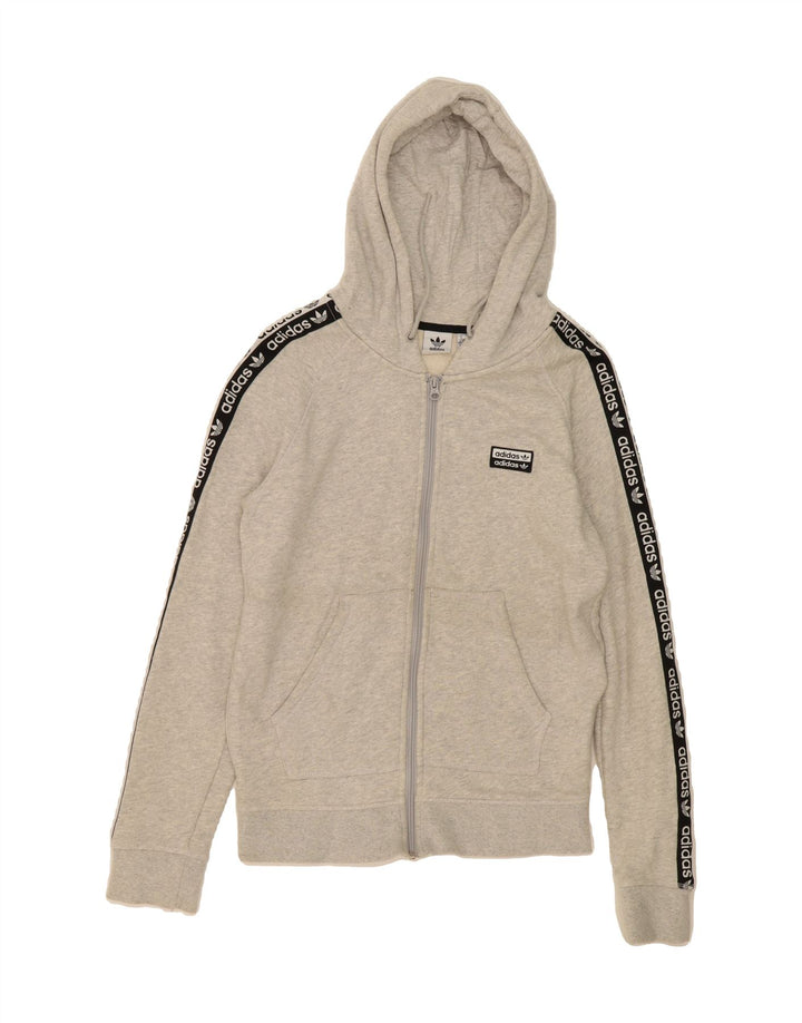 ADIDAS Womens Graphic Zip Hoodie Sweater UK 16 Large  Grey Colourblock Vintage Adidas and Second-Hand Adidas from Messina Hembry 