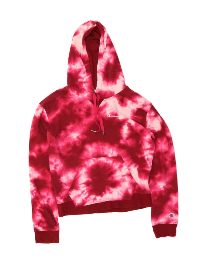 CHAMPION Womens Crop Oversized Hoodie Jumper UK 10 Small Pink Tie Dye Vintage Champion and Second-Hand Champion from Messina Hembry 