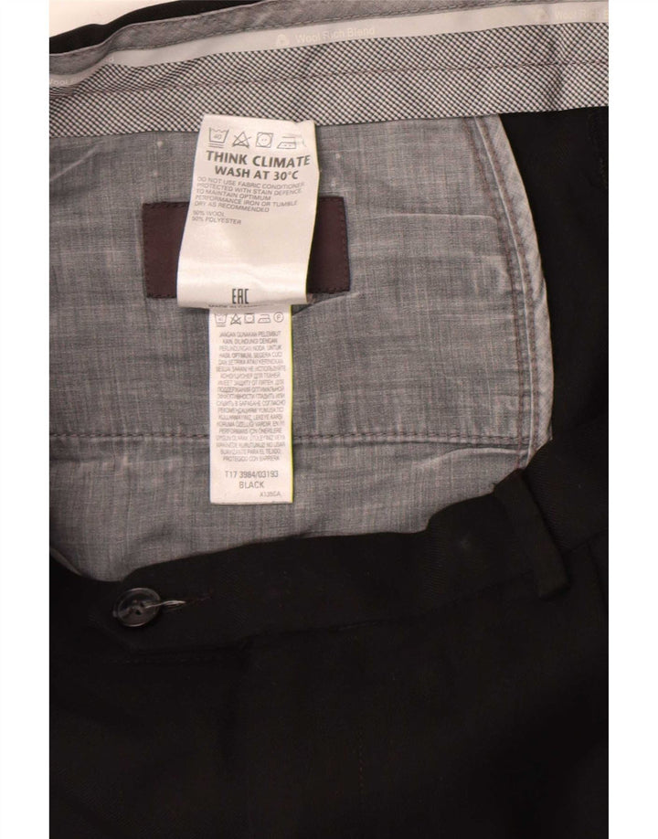 Calça masculina de ajuste regular Marks & Spencer W36 L33 lã preta