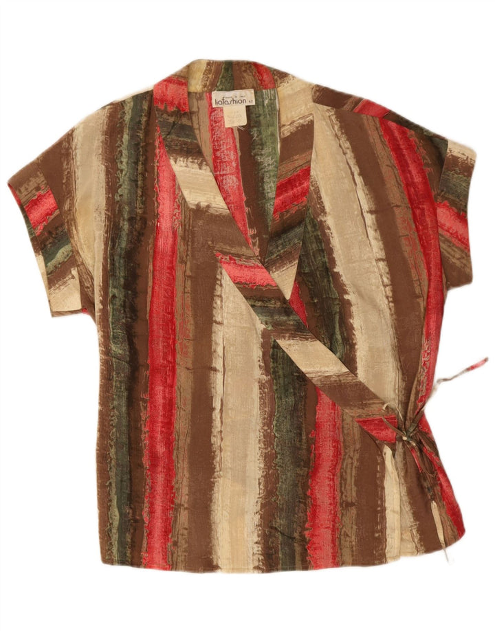 Blusa feminina vintage top IT 42 seda listrada multicolorida média