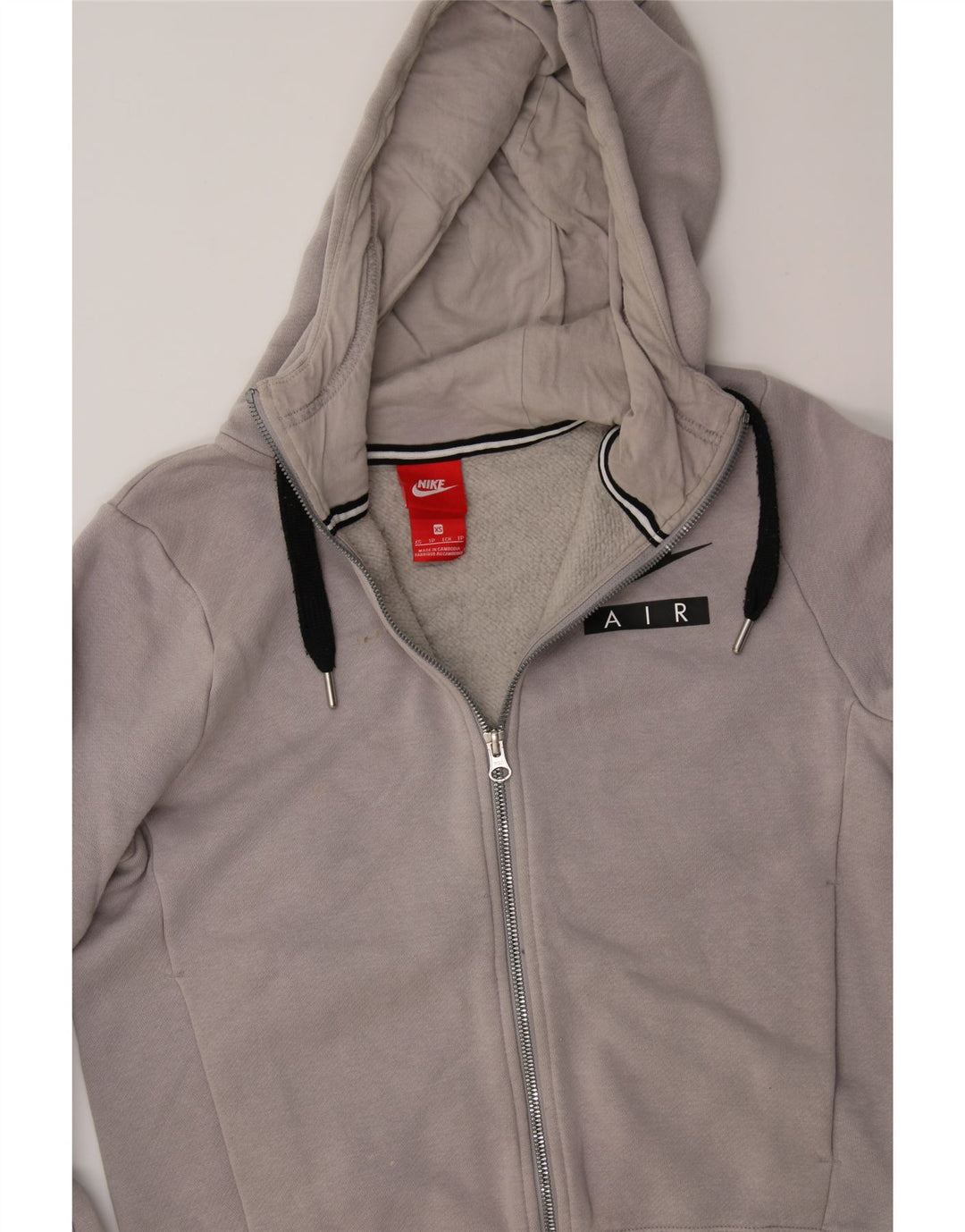 NIKE Womens Oversized Graphic Zip Hoodie Sweater UK 6 XS Grey Vintage Nike and Second-Hand Nike from Messina Hembry 