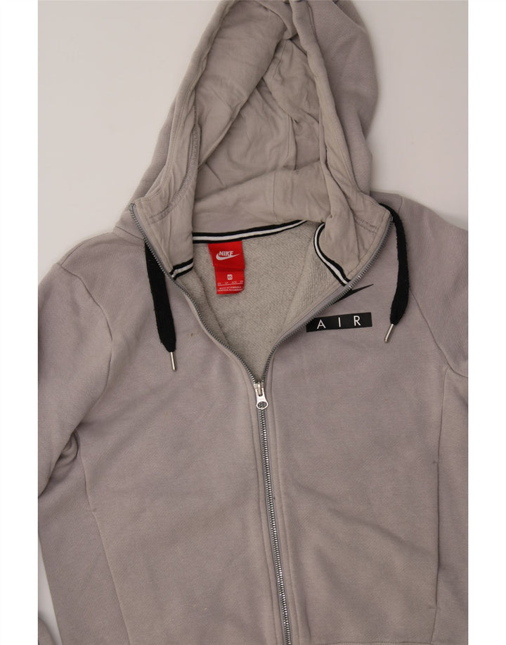 NIKE Womens Oversized Graphic Zip Hoodie Sweater UK 6 XS Grey Vintage Nike and Second-Hand Nike from Messina Hembry 