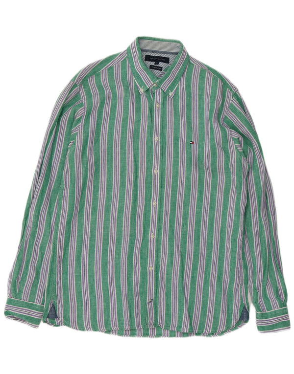 Camisa masculina Tommy Hilfiger grande linho listrado verde