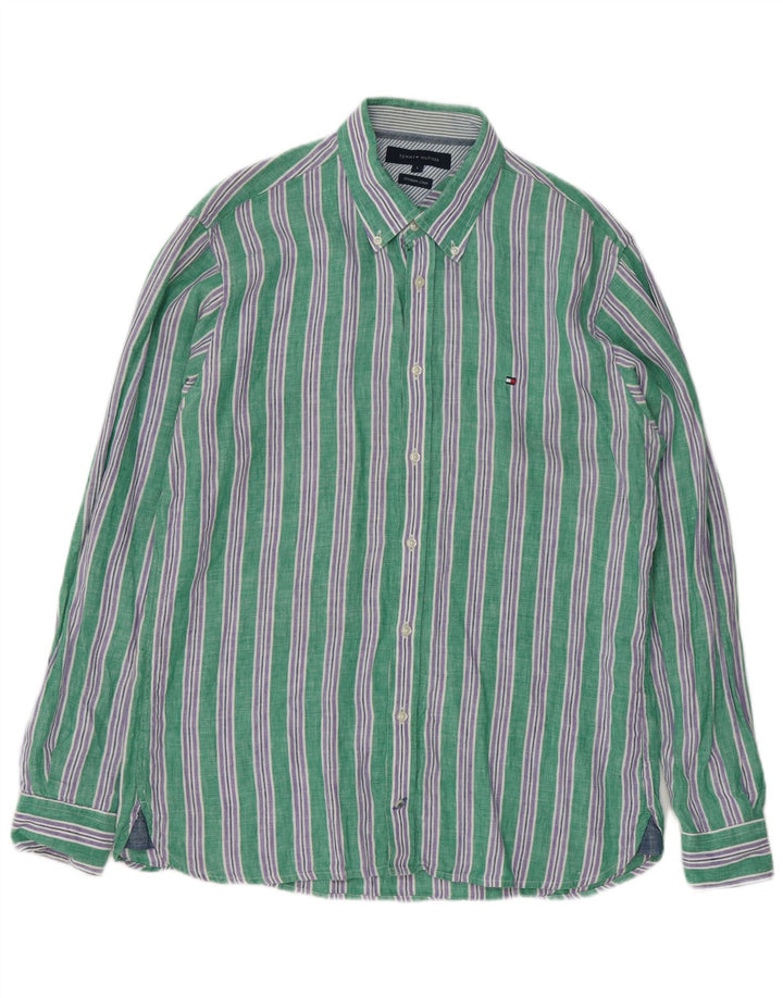 Camisa masculina Tommy Hilfiger grande linho listrado verde