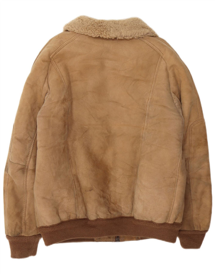 Jaqueta bomber masculina vintage Shearling UE 50 grande bege shearling