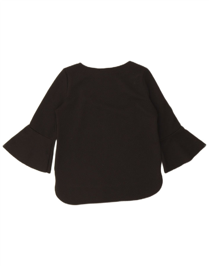 Top feminino Zara manga 3/4 UK 10 pequeno poliéster preto