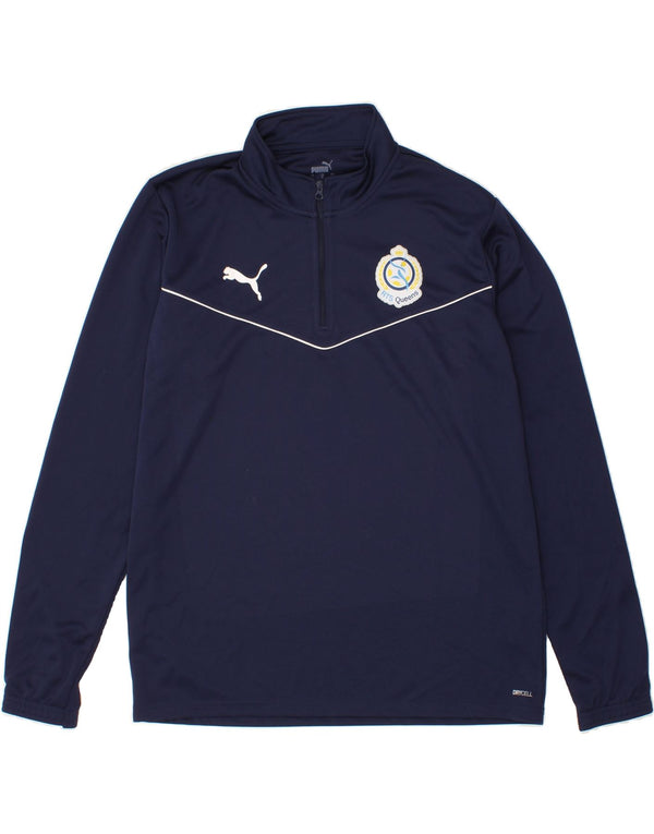 PUMA Mens Zip Neck Pullover Treino Top Grande Azul Marinho Poliéster