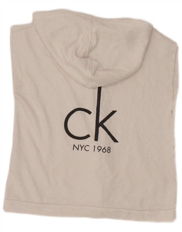 Suéter feminino com capuz e zíper gráfico Calvin Klein UK 12 médio branco