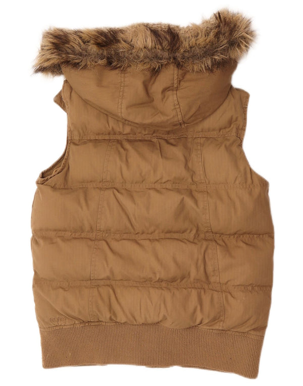 Colete acolchoado com capuz feminino Fat Face UK 8 algodão bege pequeno