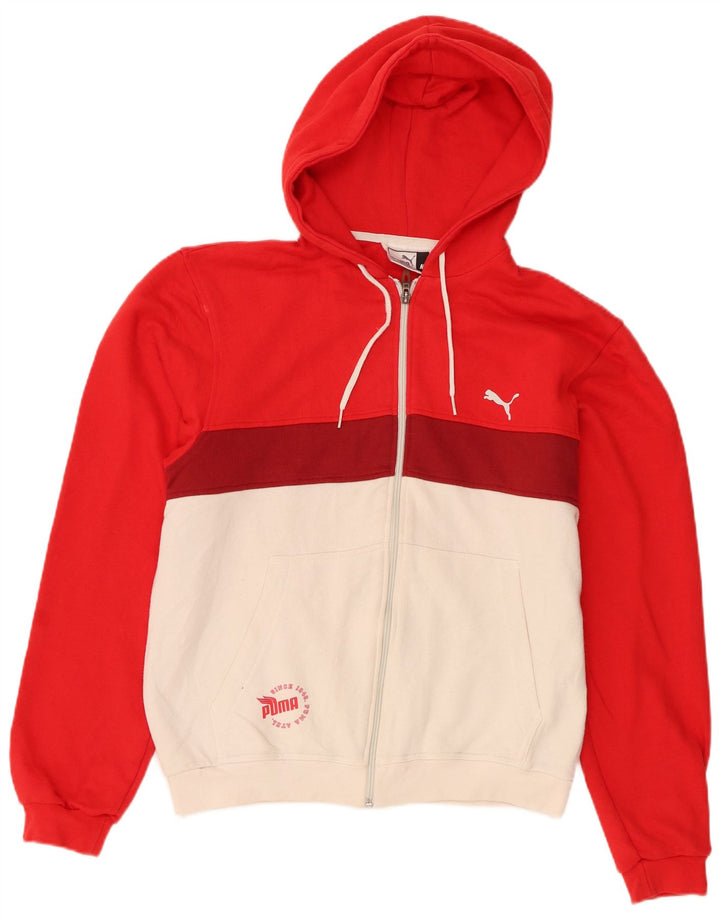 Suéter masculino Puma com capuz e zíper gráfico médio vermelho algodão colorblock