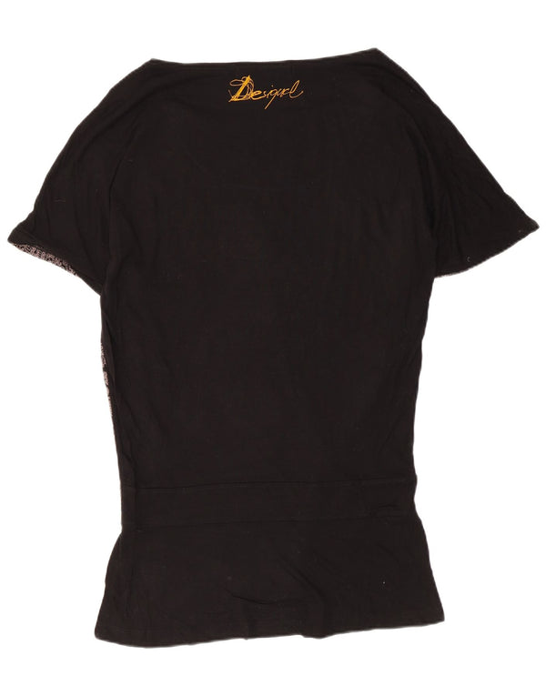 Blusa gráfica feminina Desigual Top UK 10 pequena preta floral