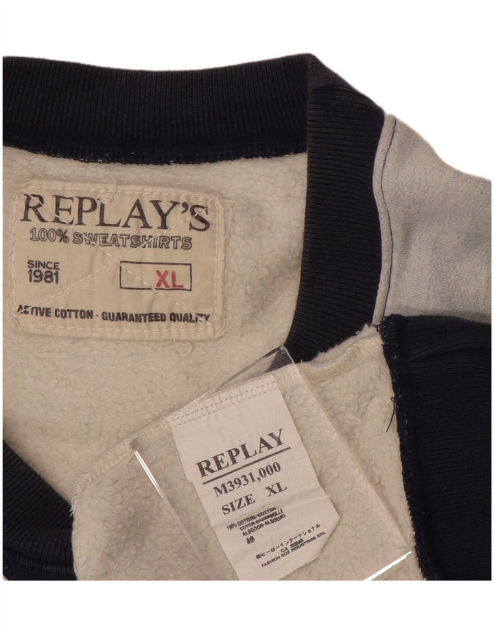 REPLAY Moletom gráfico masculino Jumper XL azul colorblock algodão