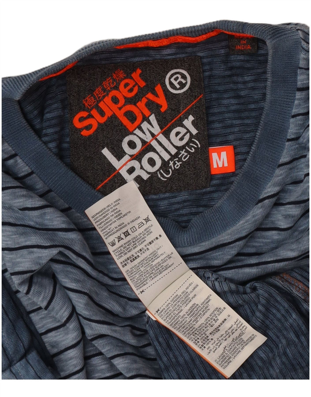 Camiseta masculina Superdry Top médio listrado azul algodão