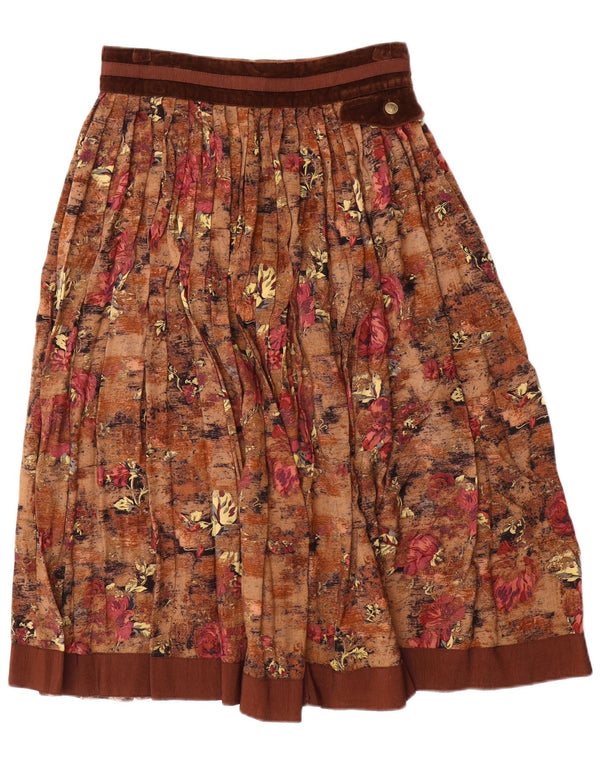 Saia feminina plissada e larga Seminole IT 44 médio W28 marrom floral viscose