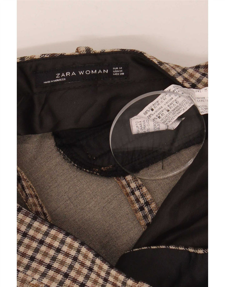 Calça chino reta feminina Zara médio W28 L28 poliéster xadrez marrom