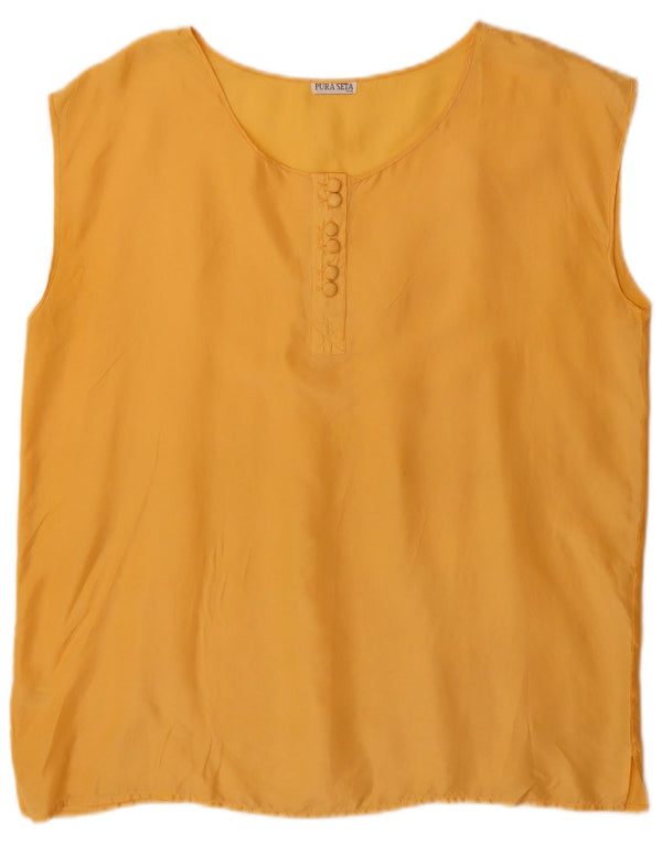 Blusa feminina vintage sem mangas Top UK 20 2XL seda amarela