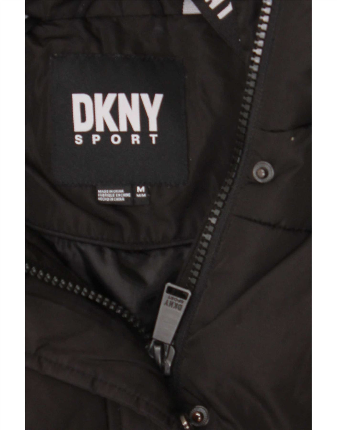 Dkny Casaco feminino acolchoado com capuz grande Reino Unido 14 Poliéster preto médio