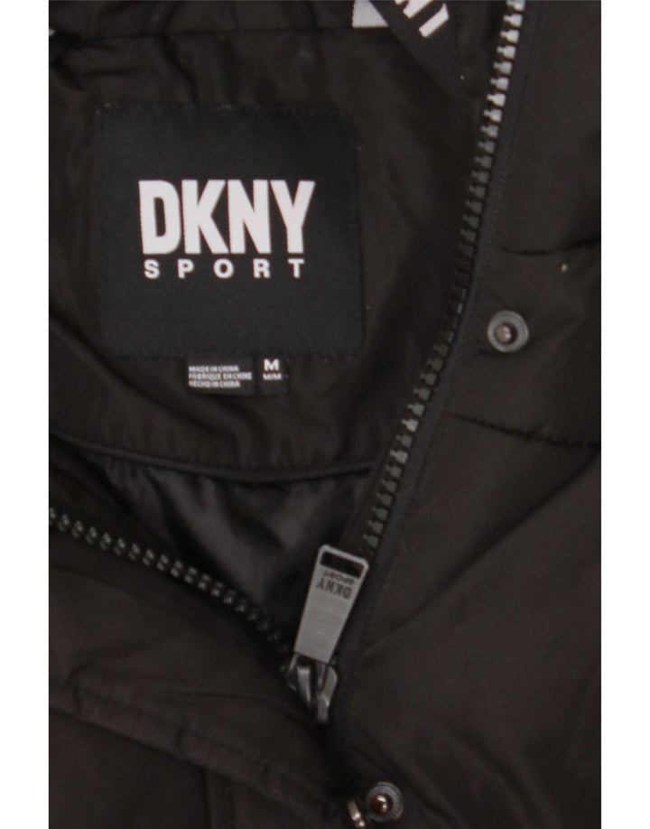 Dkny Casaco feminino acolchoado com capuz grande Reino Unido 14 Poliéster preto médio