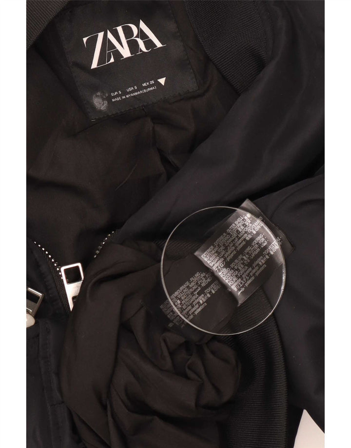 Zara Womens Crop Oversized Bomber Jacket UK 10 Pequeno Preto Poliamida