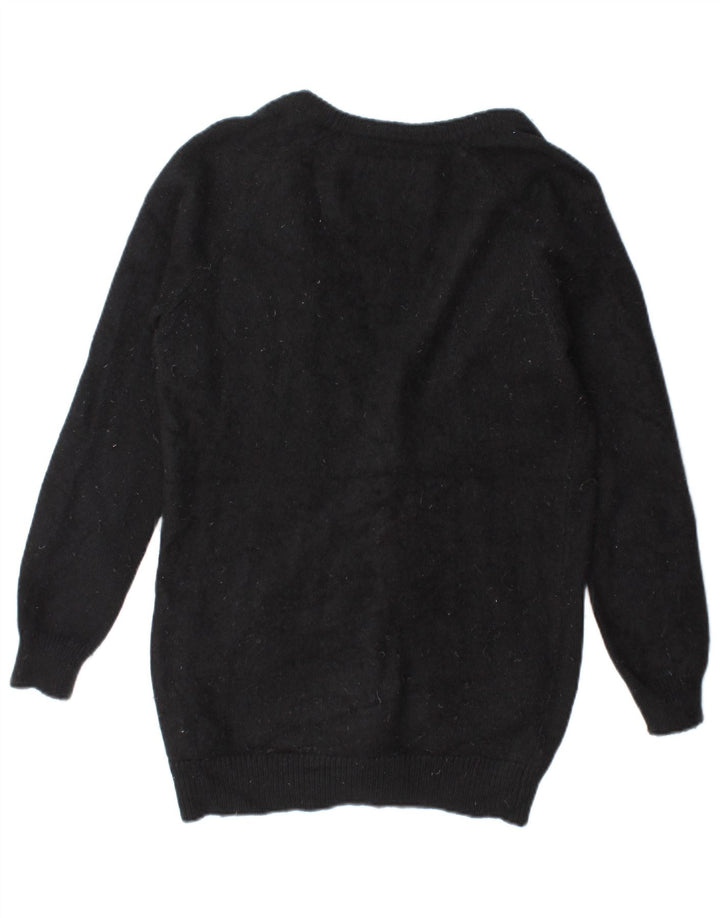 Suéter cardigã feminino grande Jack Wills Reino Unido 10 pequeno angorá preto