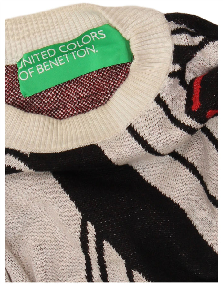 Suéter masculino BENETTON com gola redonda e cartas de jogo médio branco