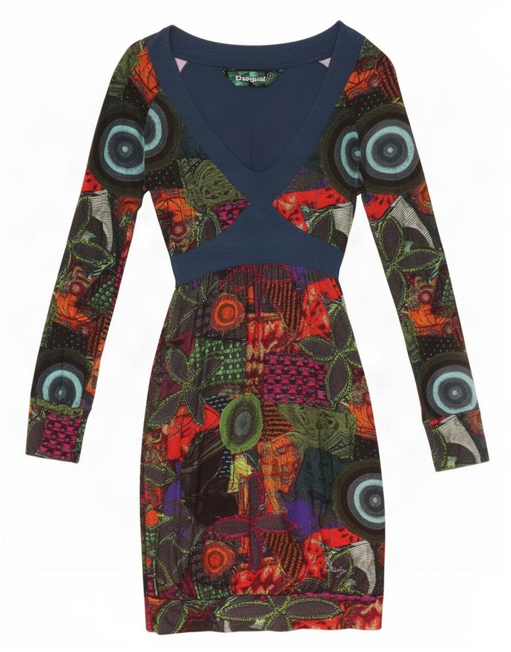 Vestido bainha feminino Desigual UK 10 pequeno multicolorido geométrico