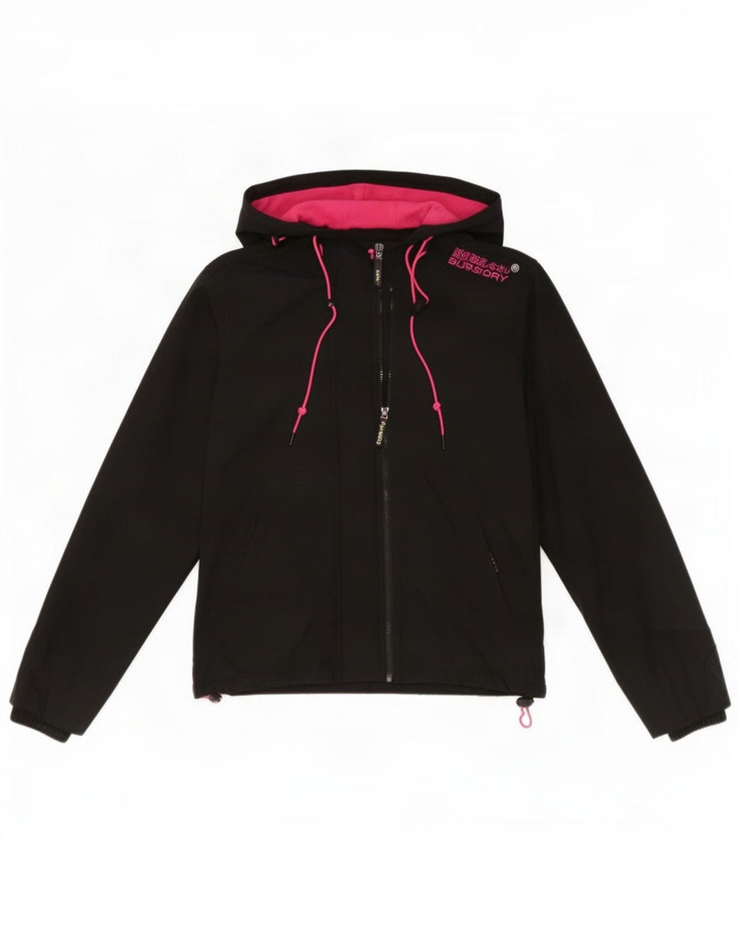 Jaqueta corta-vento com capuz feminina Superdry UK 16 grande poliéster preto