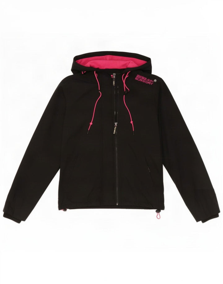 Jaqueta corta-vento com capuz feminina Superdry UK 16 grande poliéster preto