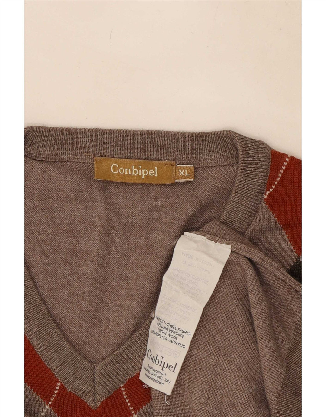 Suéter masculino Conbipel com decote em V XL cinza Argyle/lã diamante