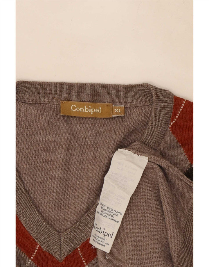 Suéter masculino Conbipel com decote em V XL cinza Argyle/lã diamante