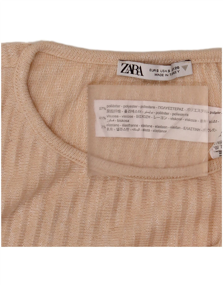 Blusa feminina Zara Top UK 10 poliéster listrado bege pequeno