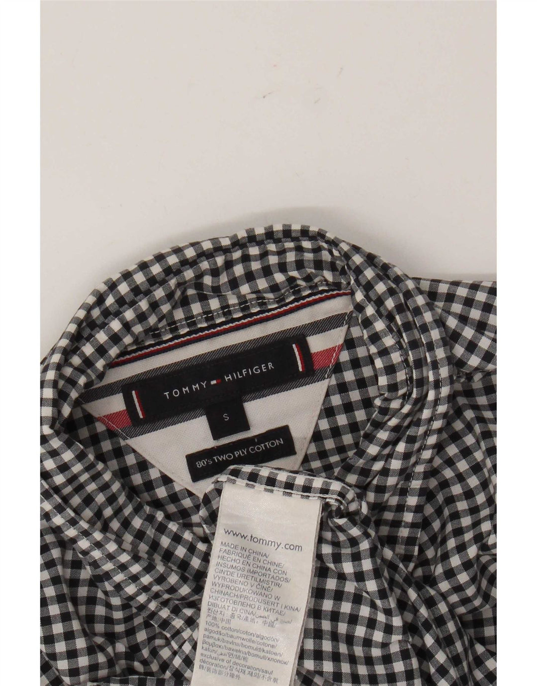 Camisa masculina Tommy Hilfiger pequena preta de algodão guingão