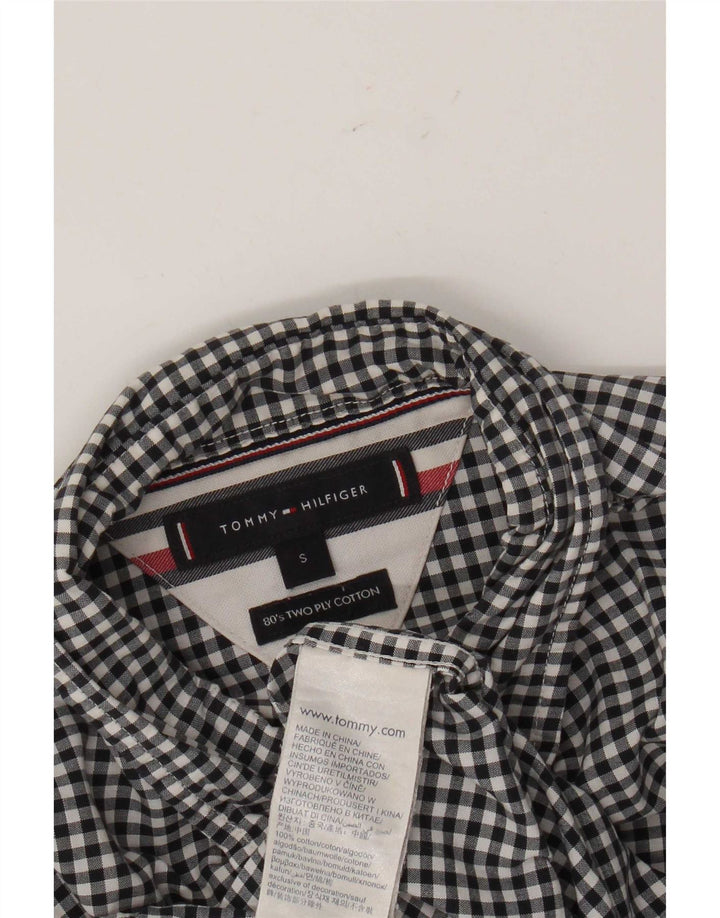 Camisa masculina Tommy Hilfiger pequena preta de algodão guingão