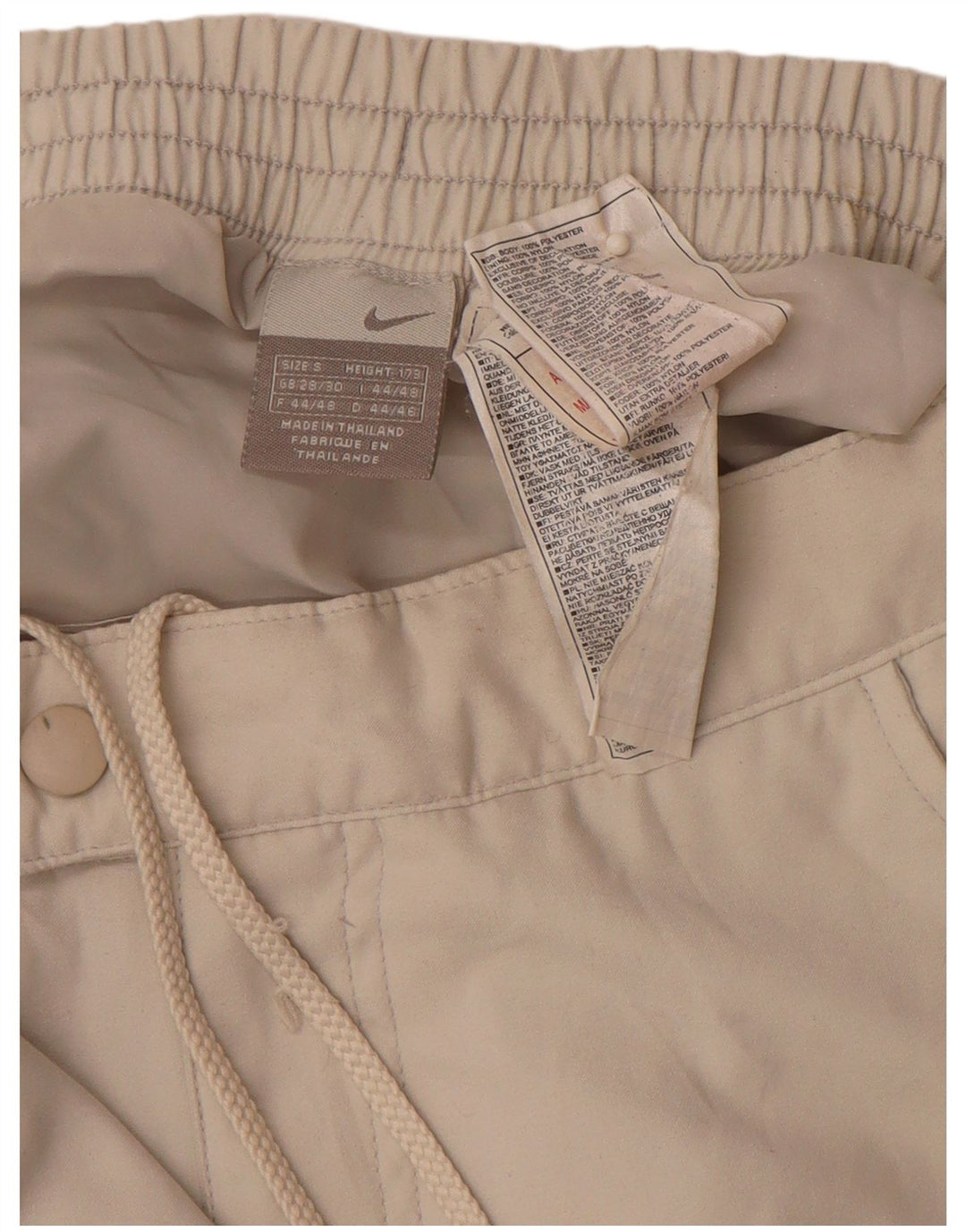Calça corta-vento masculina NIKE reta pequena W29 L30 bege Colourblock