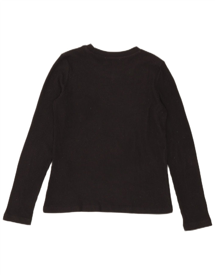 Top feminino Zara manga comprida UK 10 pequeno poliéster preto