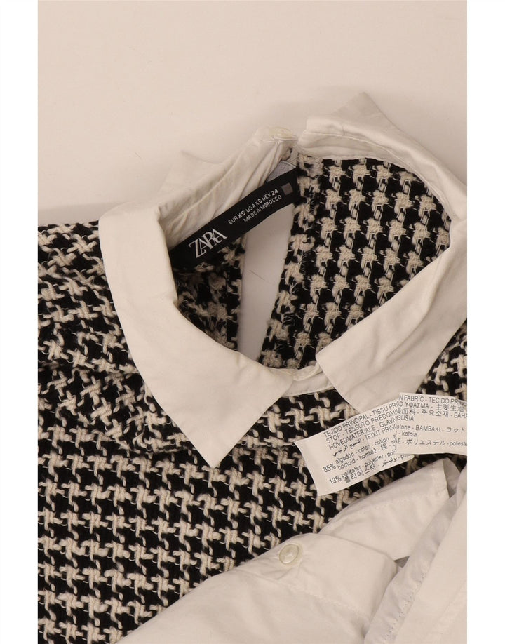 Blusa feminina Zara manga comprida oversized UK 6 XS branco Houndstooth